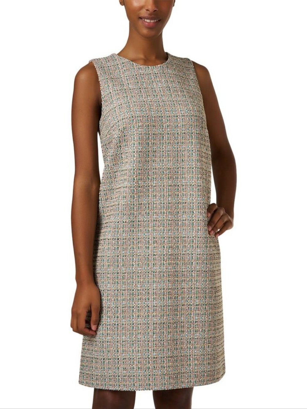Paule Ka Paris Multicolor Tweed Metallic Sleeveless Shift Dress Womens Size 38